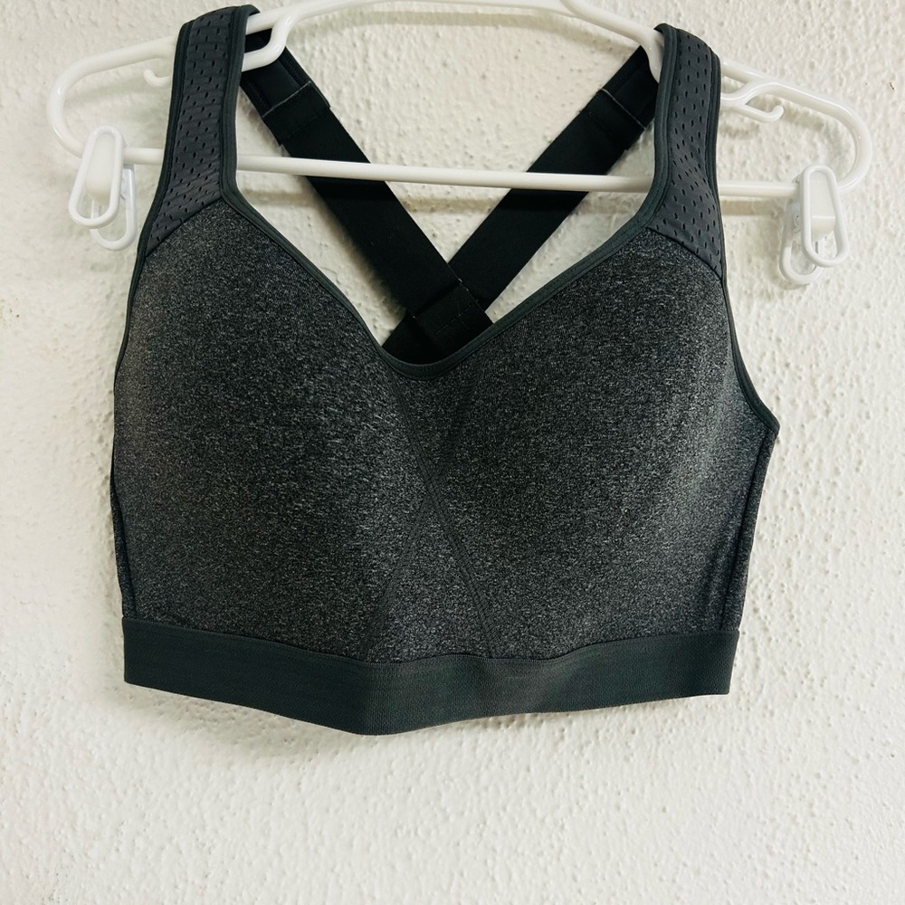 MTA Sport Wide Strap Compression Heathered Grey Plus Size 1X Sports Bra